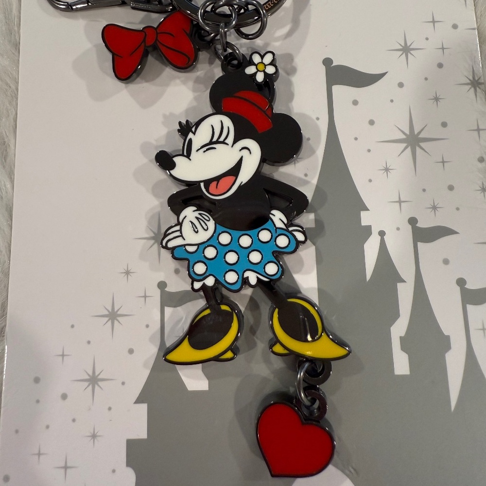 Disney Parks Minnie Mouse Metal Keychain Bag Purse Charm New - Picture 3 of 3